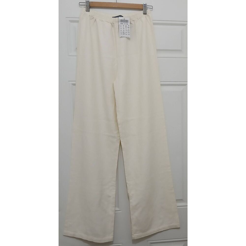 Brandy Melville womens small size 26 waist  wide leg linen pants cream beach